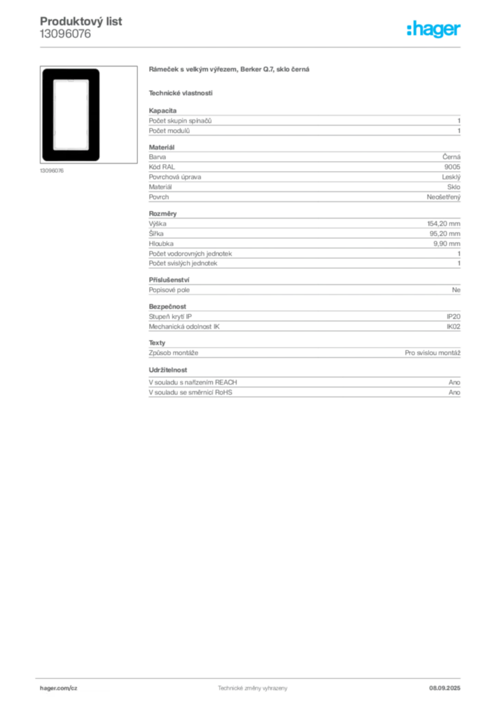 Obrázek Hager Produktový list 13096076 | Hager