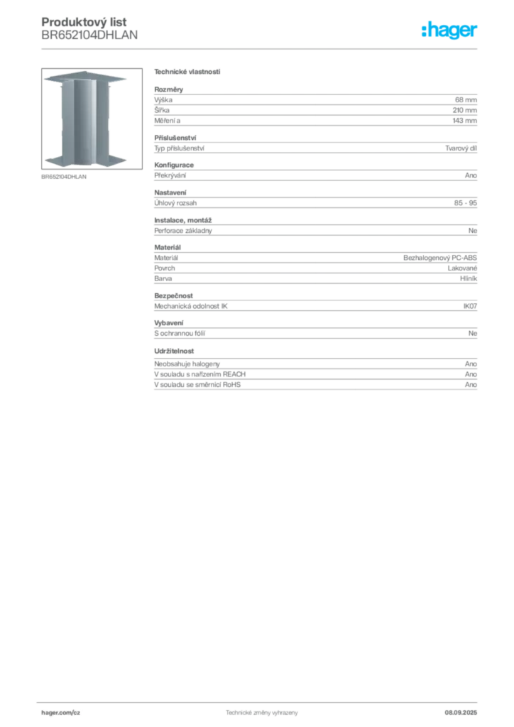 Obrázek Hager Produktový list BR652104DHLAN | Hager
