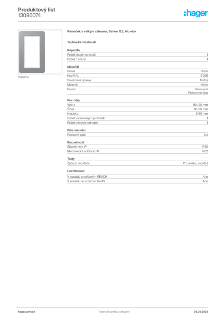 Obrázek Hager Produktový list 13096074 | Hager