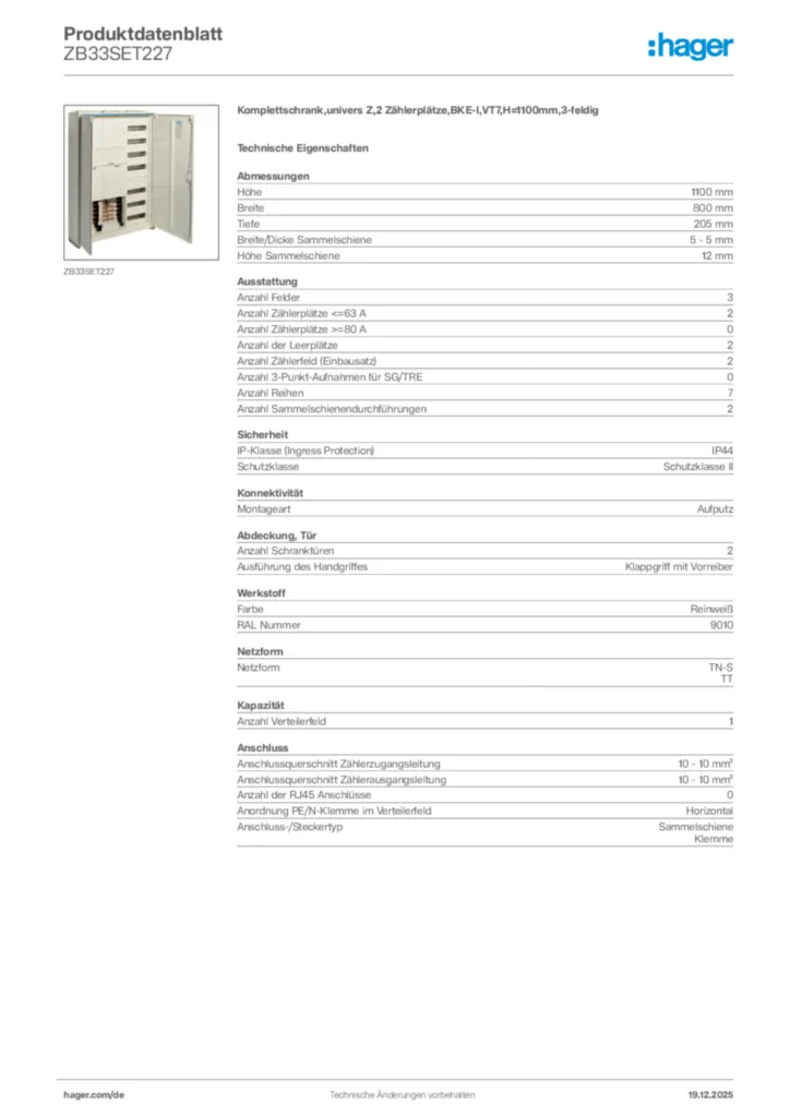 Bild Hager Produktdatenblatt ZB33SET227 | Hager Deutschland