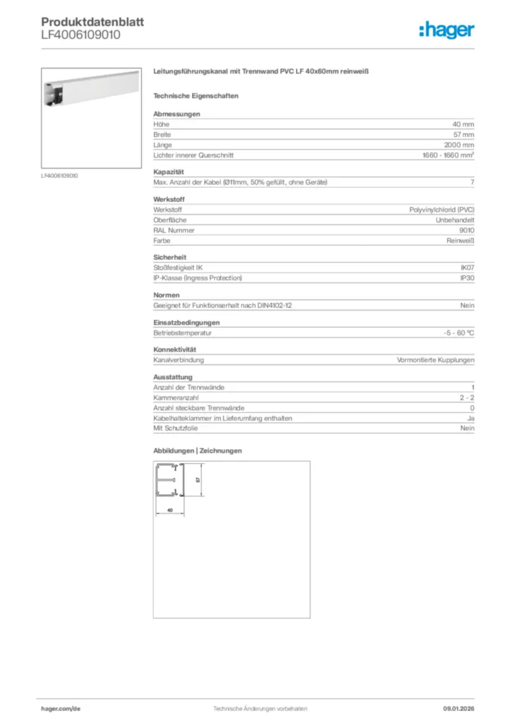 Bild Hager Produktdatenblatt LF4006109010 | Hager Deutschland