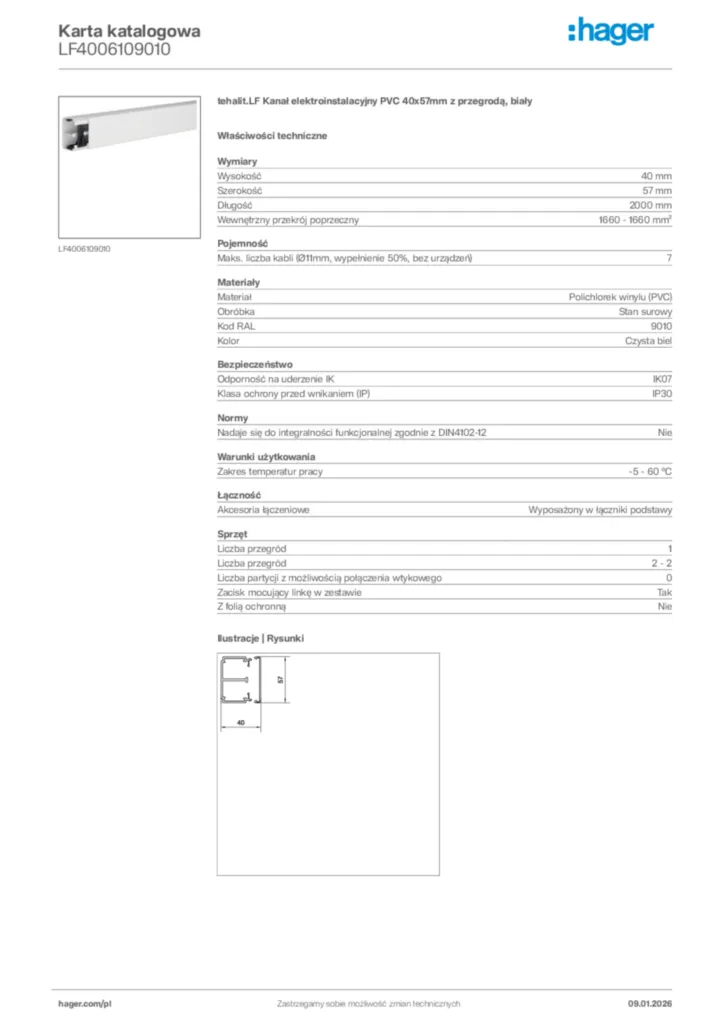 Zdjęcie Hager Karta katalogowa LF4006109010 | Hager Polska