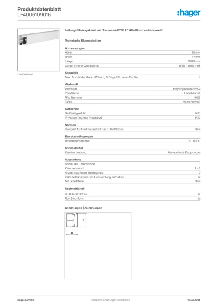 Bild Hager Produktdatenblatt LF4006109016 | Hager Deutschland