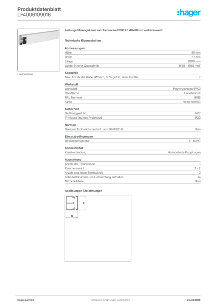 Bild Hager Produktdatenblatt LF4006109016 | Hager Deutschland