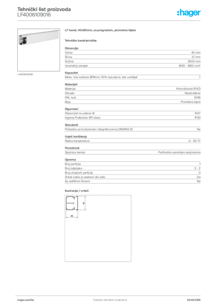 Slika Hager Product data sheet LF4006109016  | Hager
