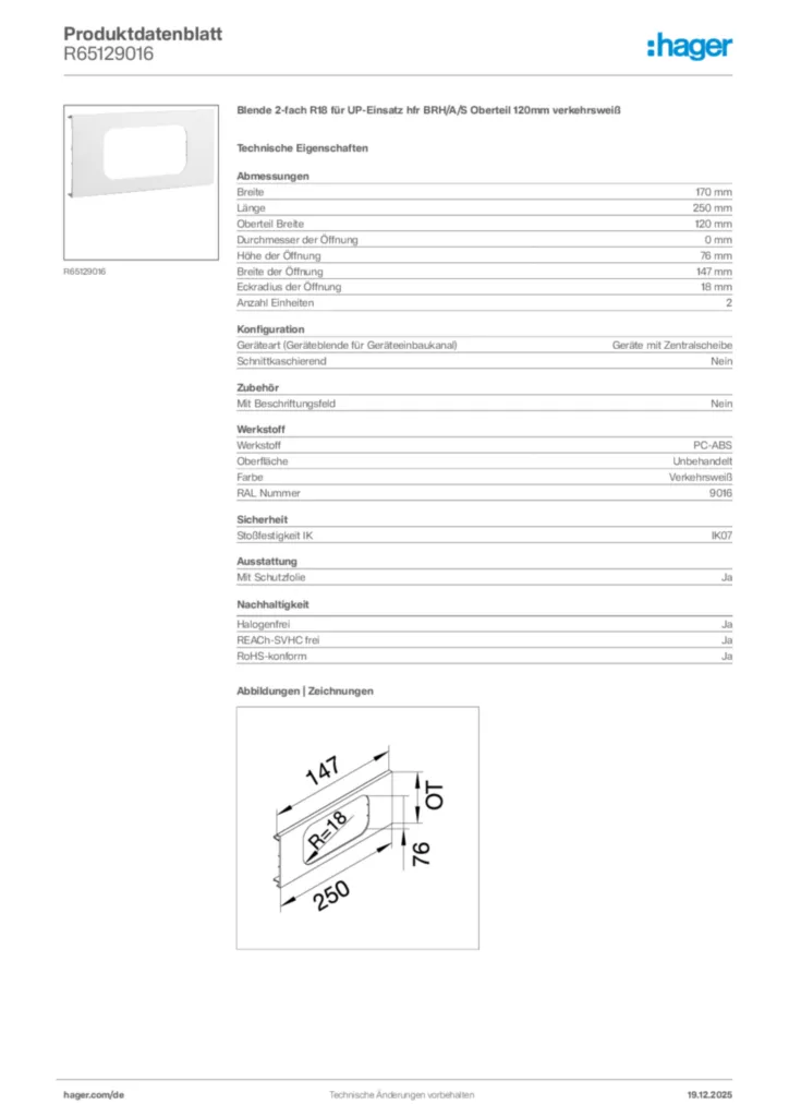 Bild Hager Produktdatenblatt R65129016 | Hager Deutschland