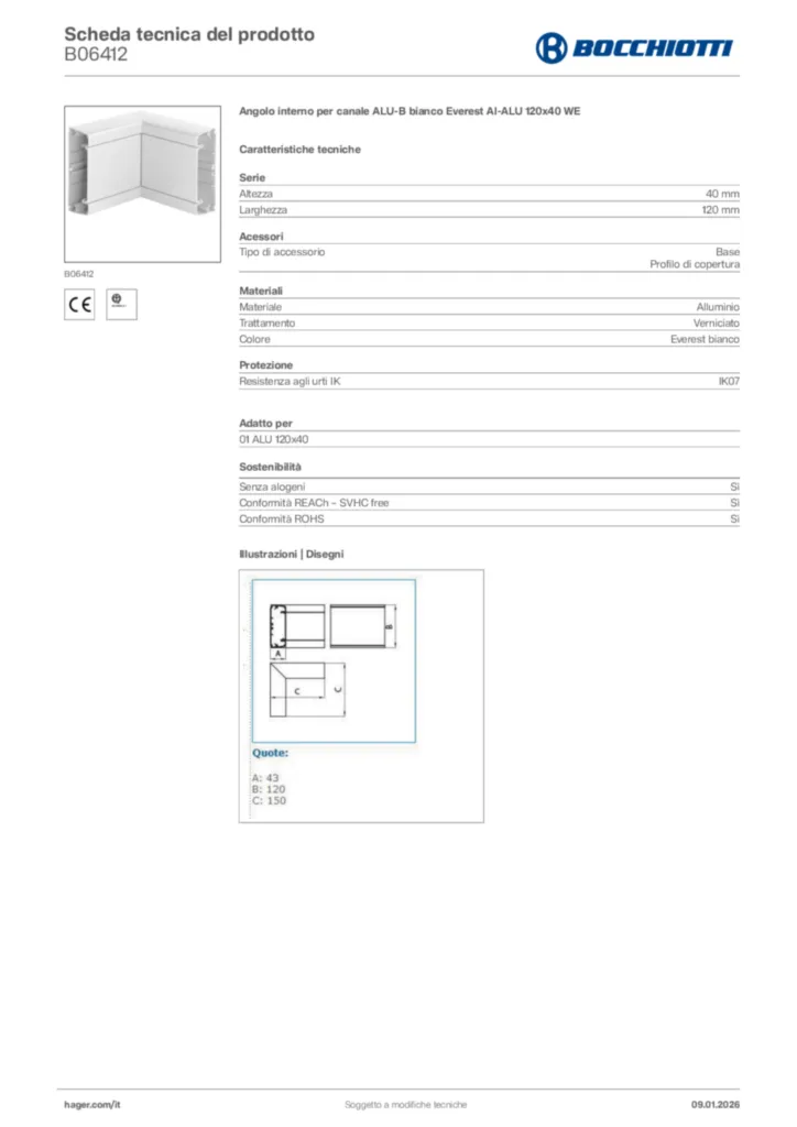 Immagine Bocchiotti Scheda tecnica del prodotto B06412 | Hager Italia