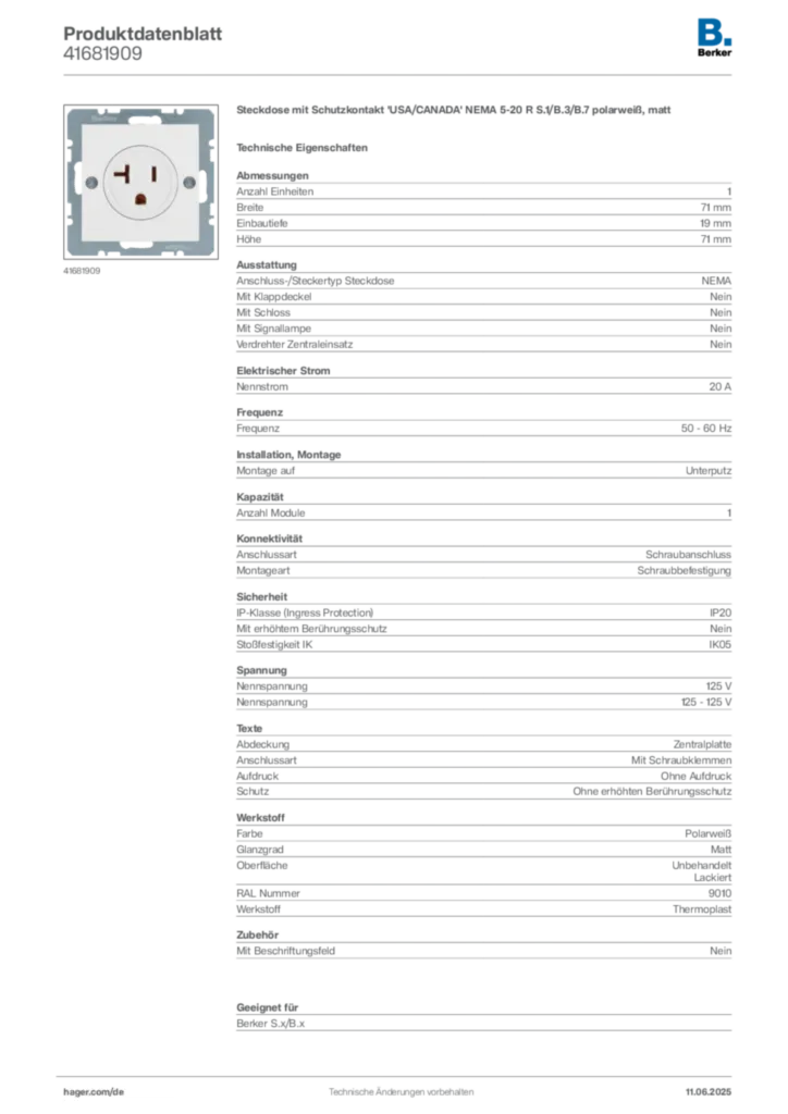 Berker Produktdatenblatt 41681909