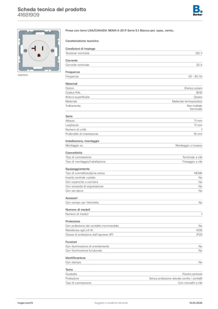 Immagine Berker Scheda tecnica del prodotto 41681909 | Hager Italia