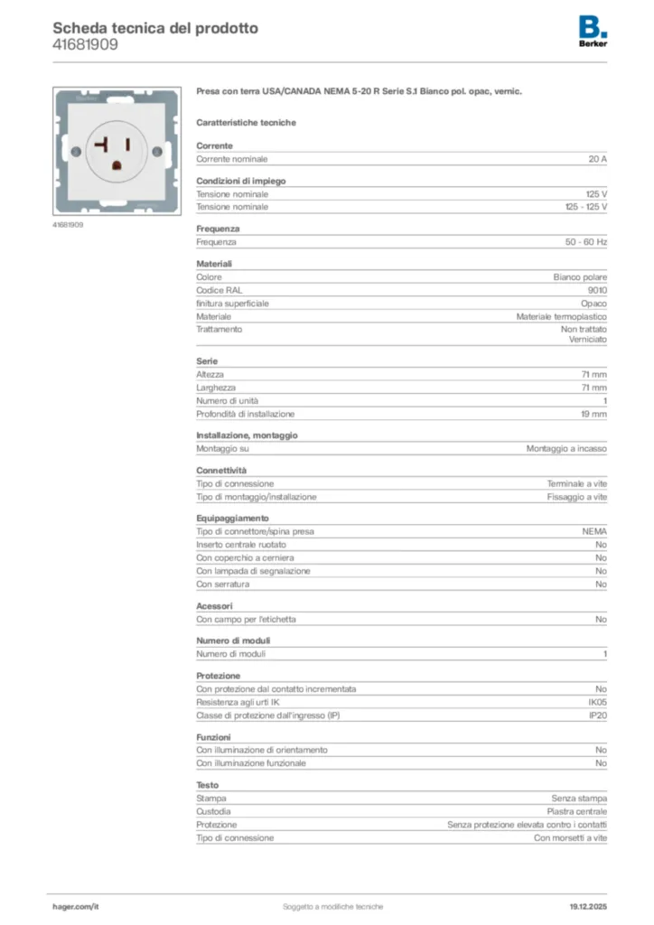 Immagine Berker Scheda tecnica del prodotto 41681909 | Hager Italia