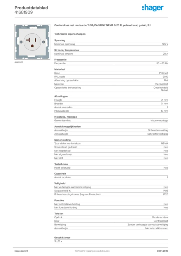 Afbeelding Hager Productdatablad 41681909 | Hager Nederland