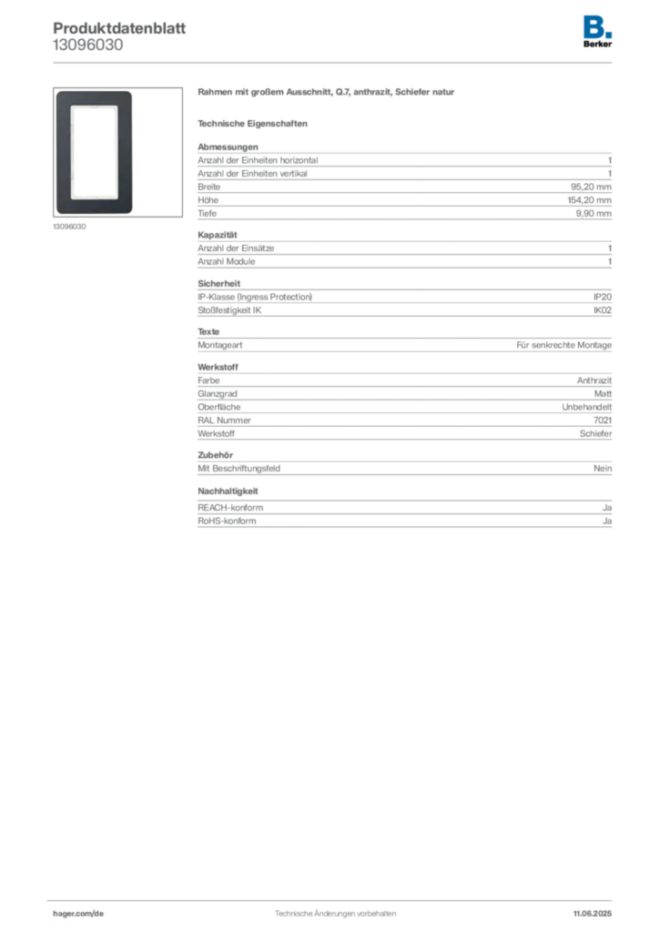 Bild Berker Produktdatenblatt 13096030 | Hager Deutschland