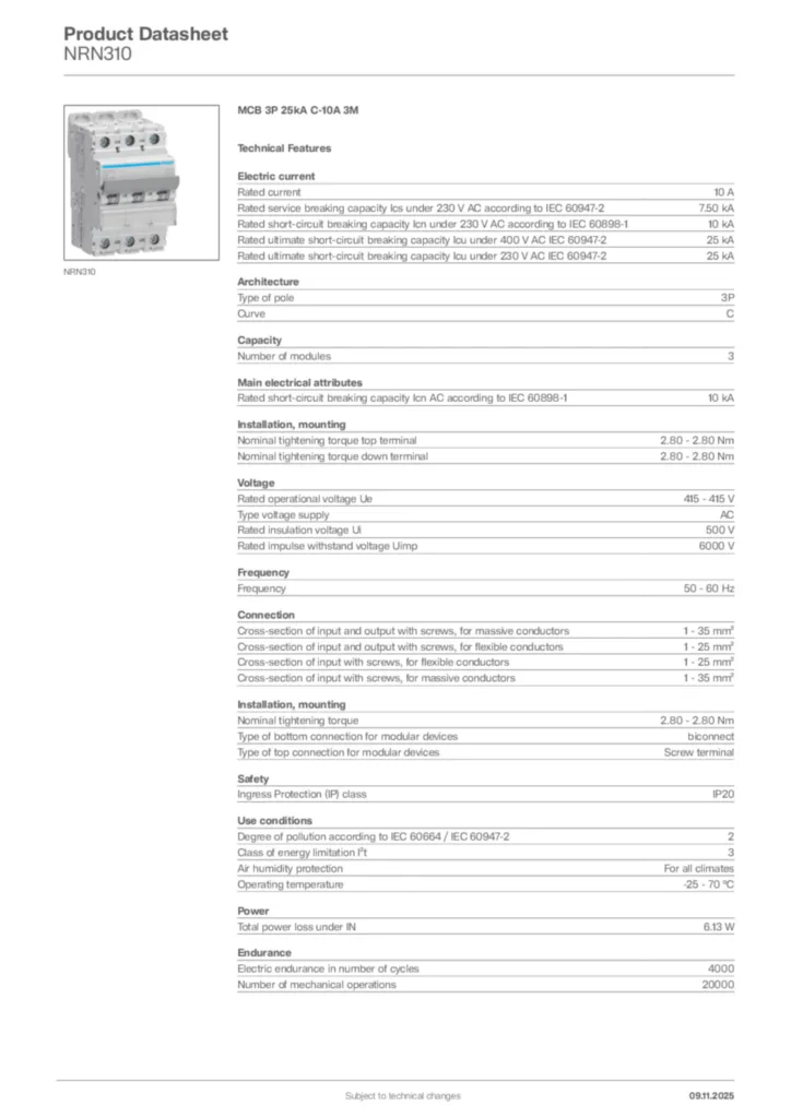 Image Hager Product data sheet NRN310  | Hager Africa