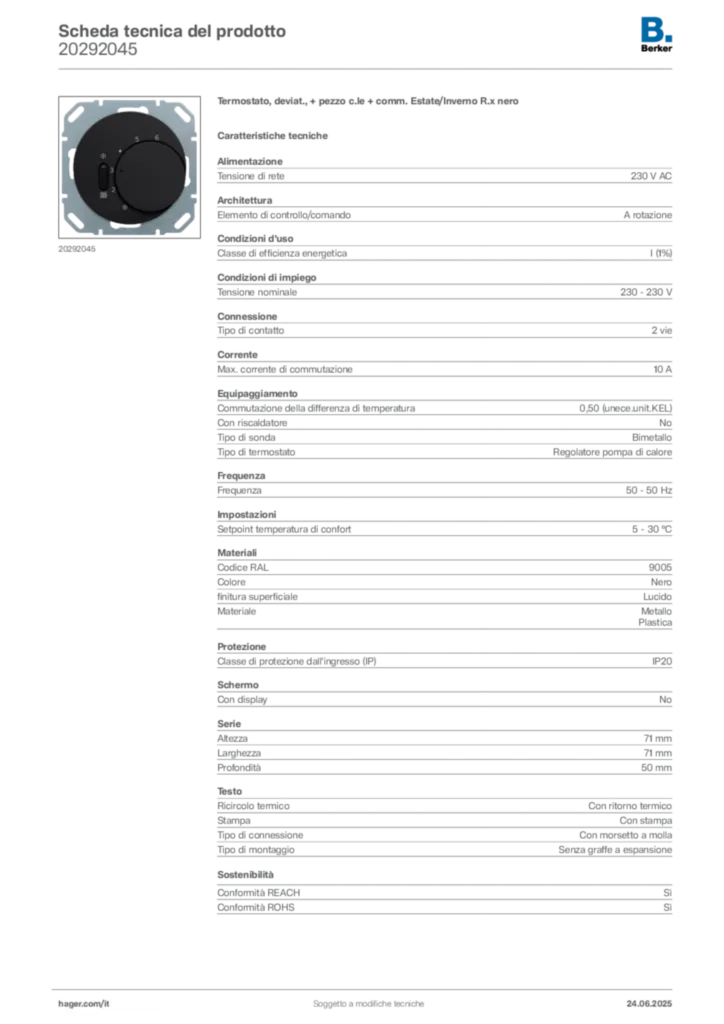 Immagine Berker Scheda tecnica del prodotto 20292045 | Hager Italia