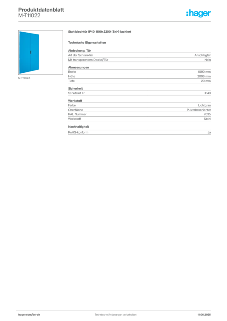 Bild Hager Produktdatenblatt M-T11022 | Hager Schweiz