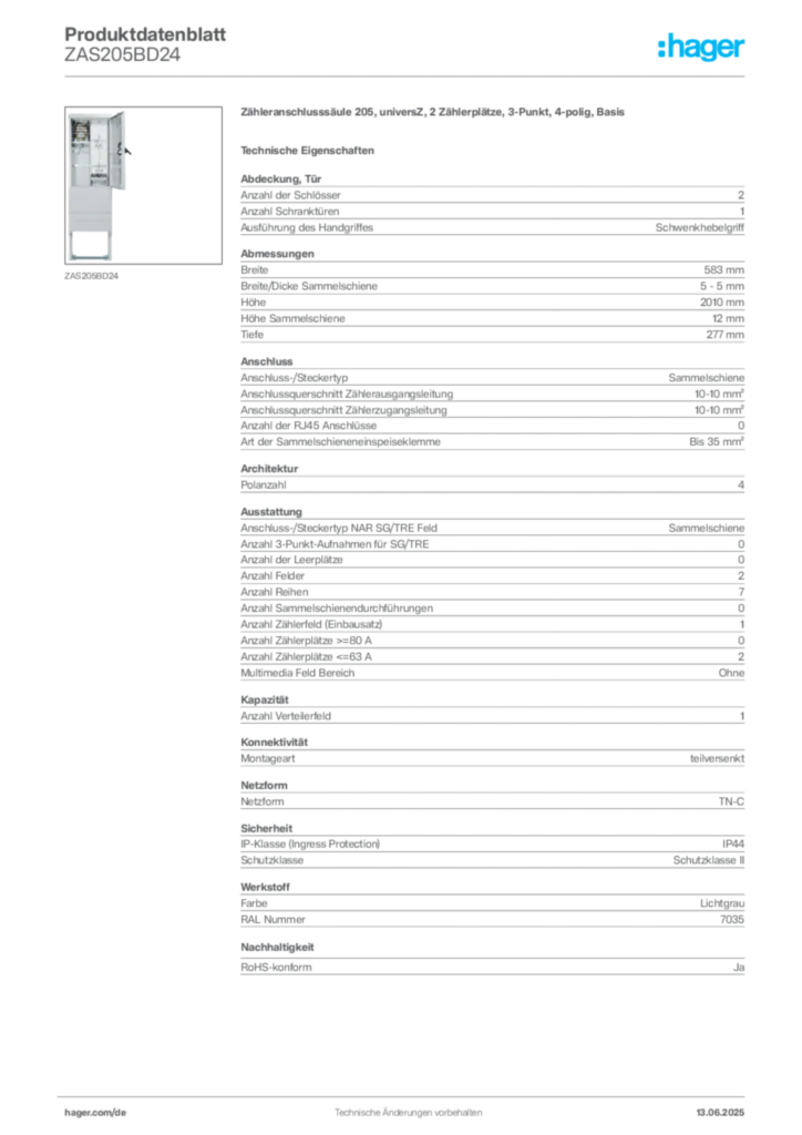 Bild Hager Produktdatenblatt ZAS205BD24 | Hager Deutschland
