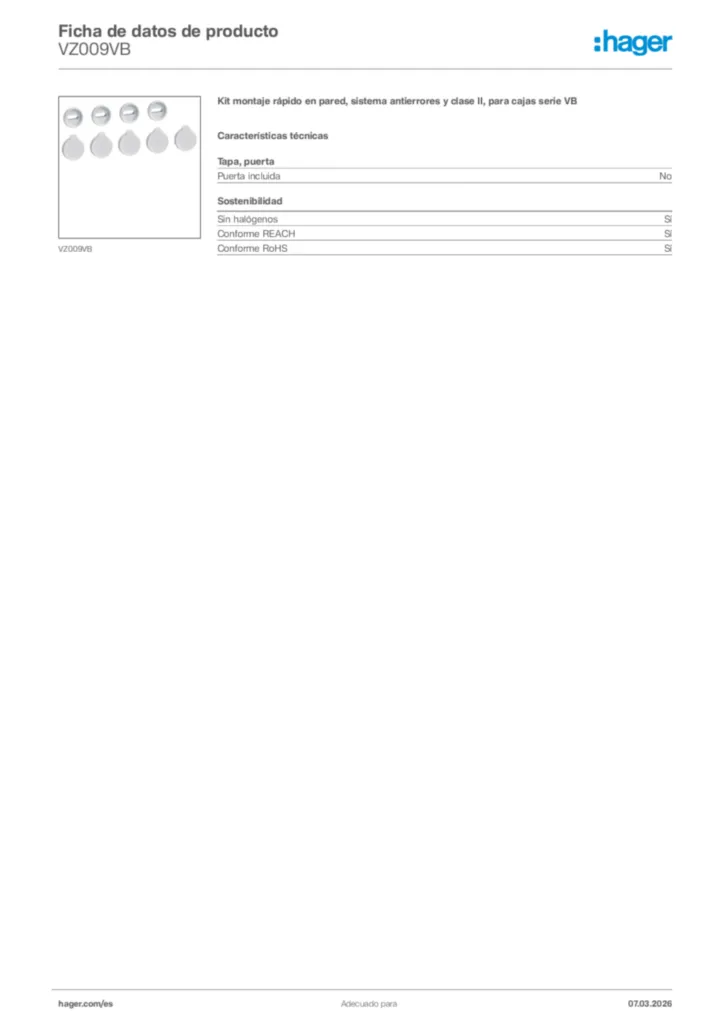 Imagen Hager Ficha de datos de producto VZ009VB | Hager España