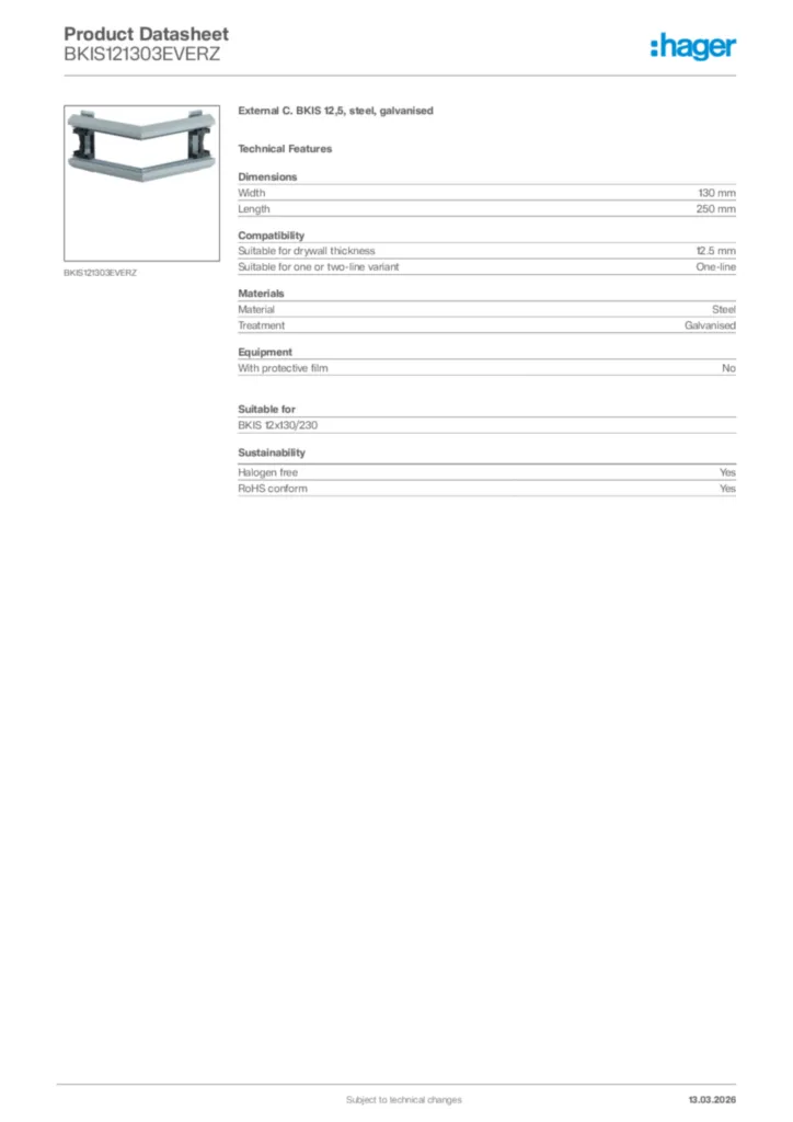Image Hager Product data sheet BKIS121303EVERZ  | Hager Africa