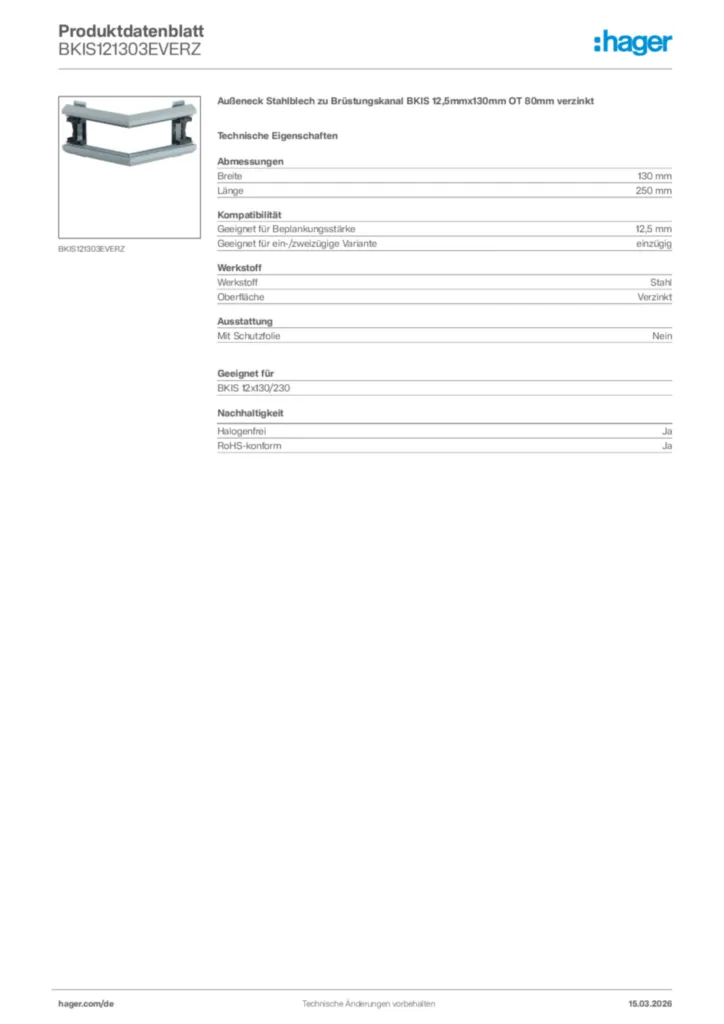 Bild Hager Produktdatenblatt BKIS121303EVERZ | Hager Deutschland