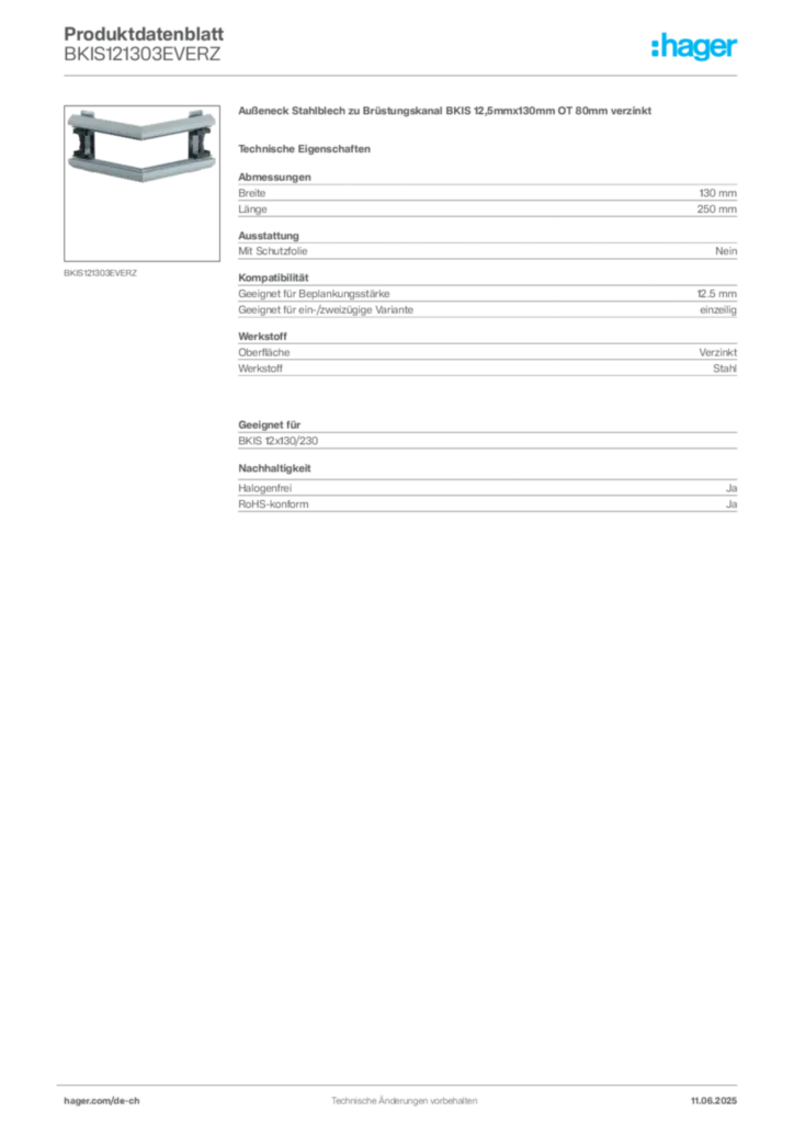 Bild Hager Produktdatenblatt BKIS121303EVERZ | Hager Schweiz