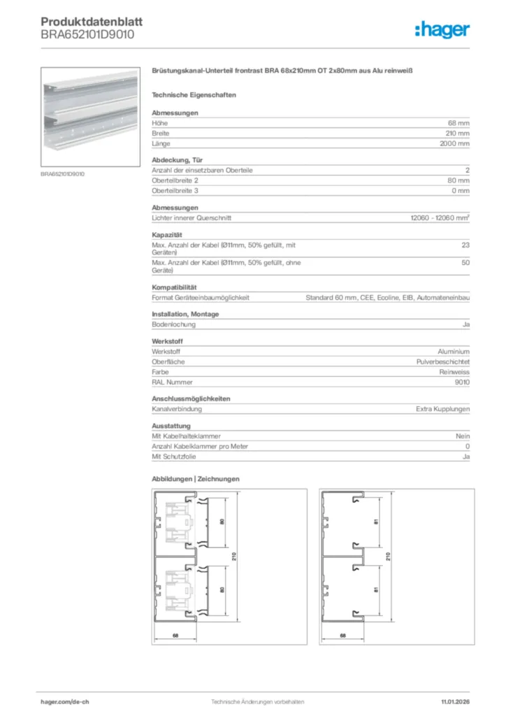 Bild Hager Produktdatenblatt BRA652101D9010 | Hager Schweiz