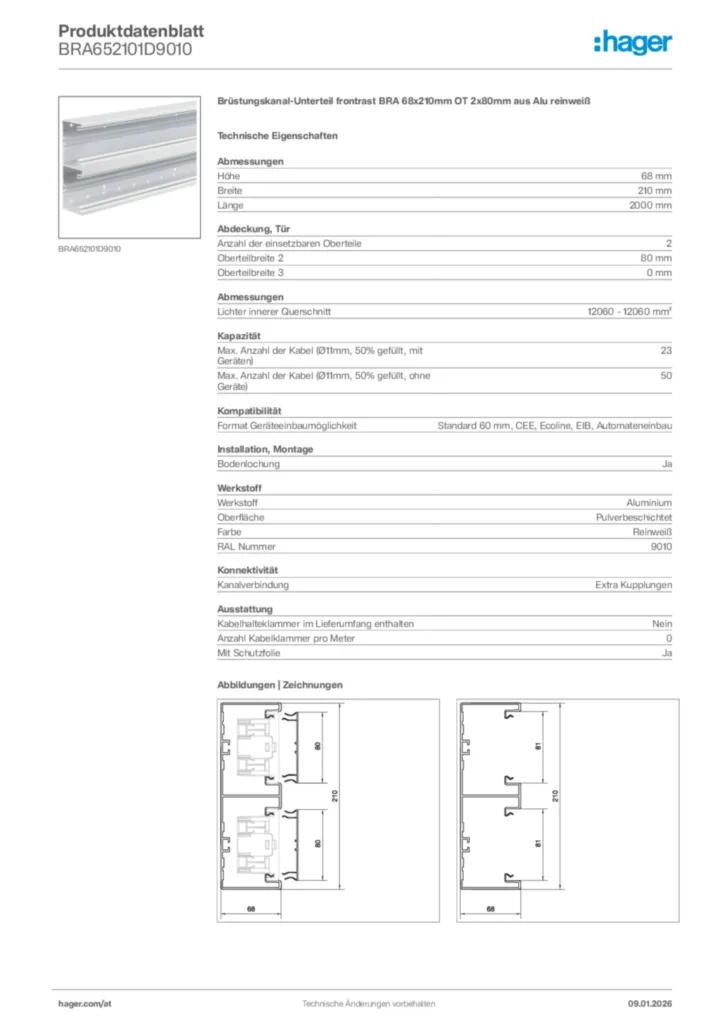 Bild Hager Produktdatenblatt BRA652101D9010 | Hager Deutschland