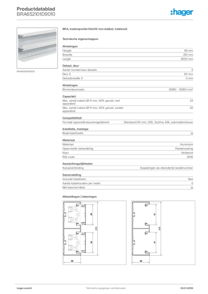 Afbeelding Hager Productdatablad BRA652101D9010 | Hager Nederland