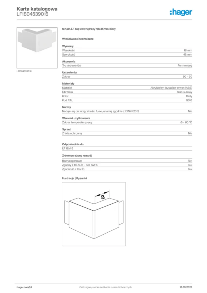 Zdjęcie Hager Karta katalogowa LF1804539016 | Hager Polska