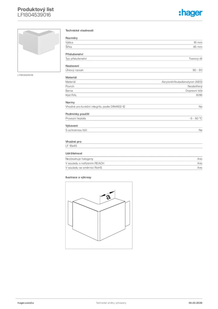 Obrázek Hager Product data sheet LF1804539016 | Hager