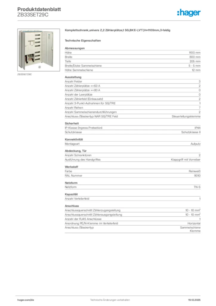 Bild Hager Produktdatenblatt ZB33SET29C | Hager Deutschland