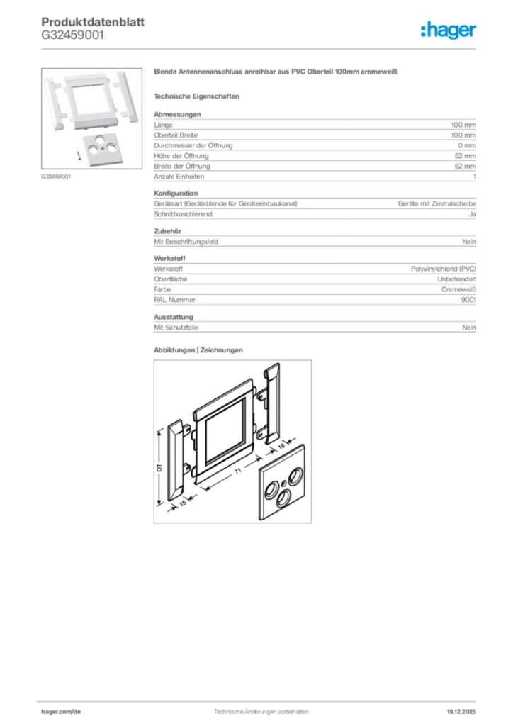 Bild Hager Produktdatenblatt G32459001 | Hager Deutschland