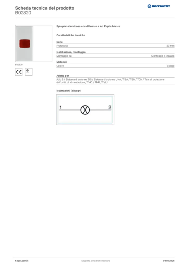 Immagine Bocchiotti Scheda tecnica del prodotto B02820 | Hager Italia