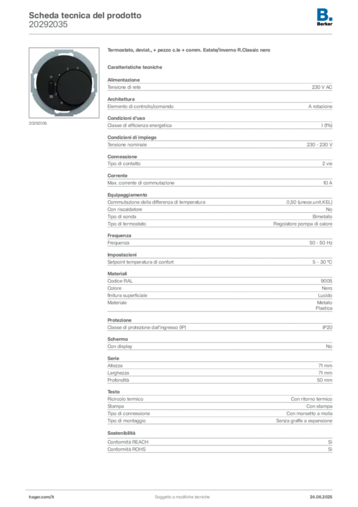 Immagine Berker Scheda tecnica del prodotto 20292035 | Hager Italia