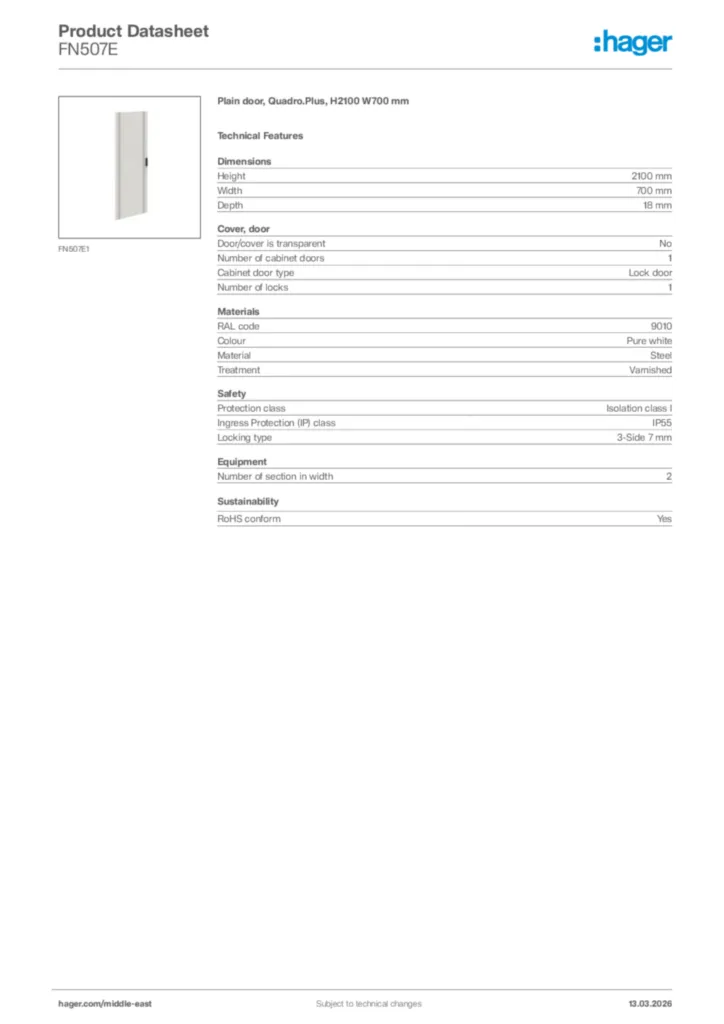 Image Hager Product data sheet FN507E  | Hager