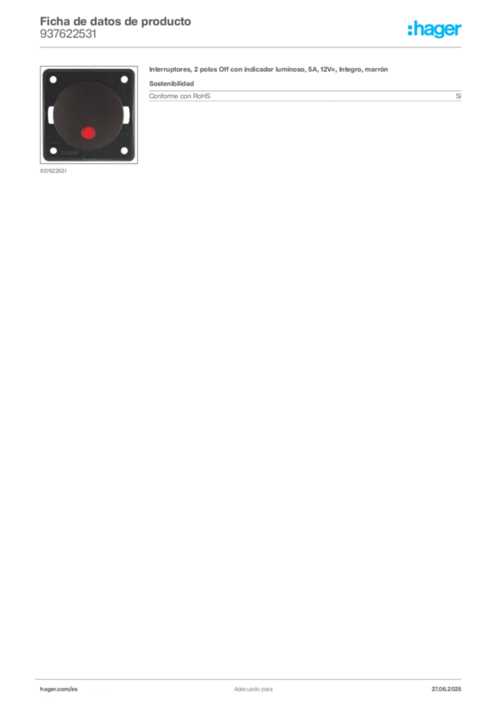Imagen Hager Ficha de datos de producto 937622531 | Hager España