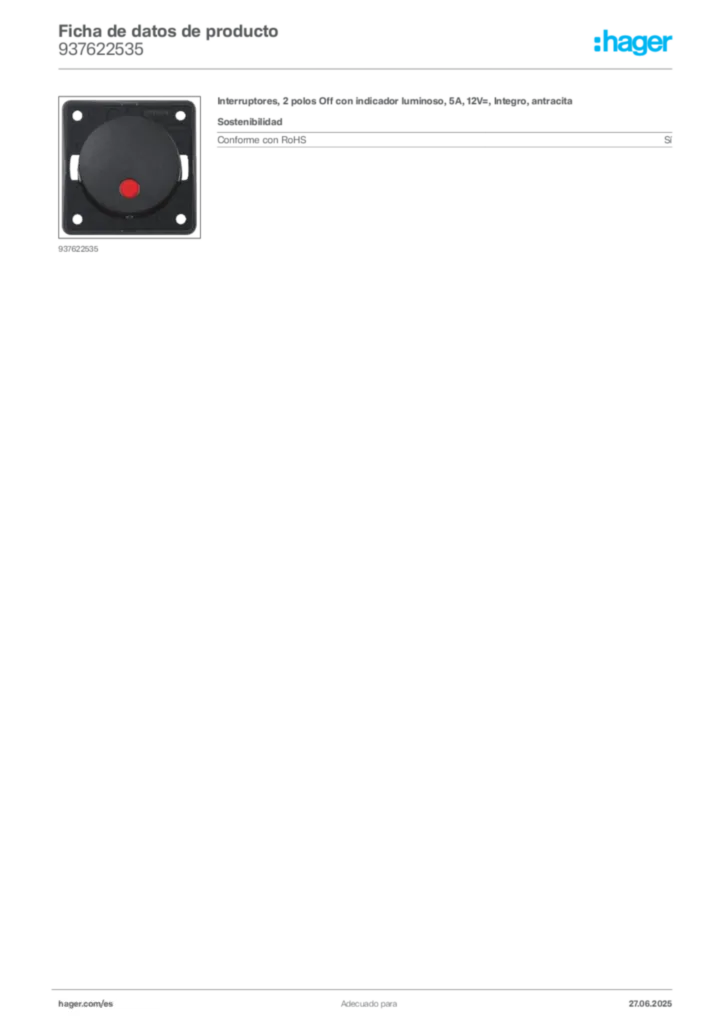 Imagen Hager Ficha de datos de producto 937622535 | Hager España