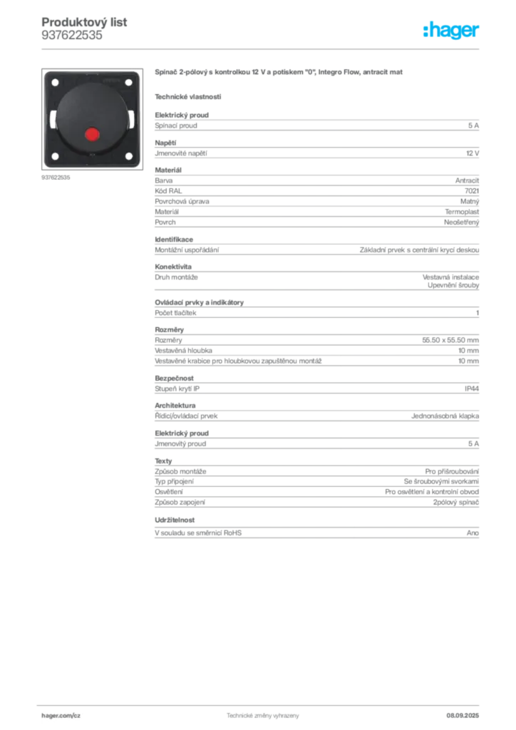 Obrázek Hager Produktový list 937622535 | Hager