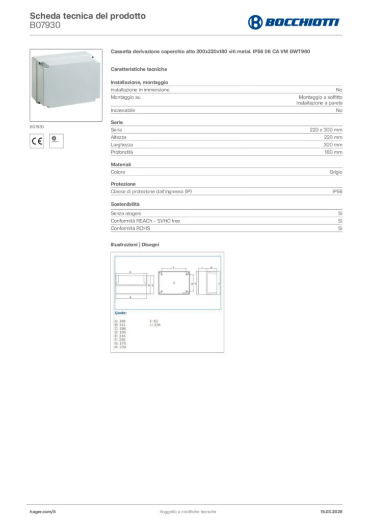 Immagine Bocchiotti Scheda tecnica del prodotto B07930 | Hager Italia