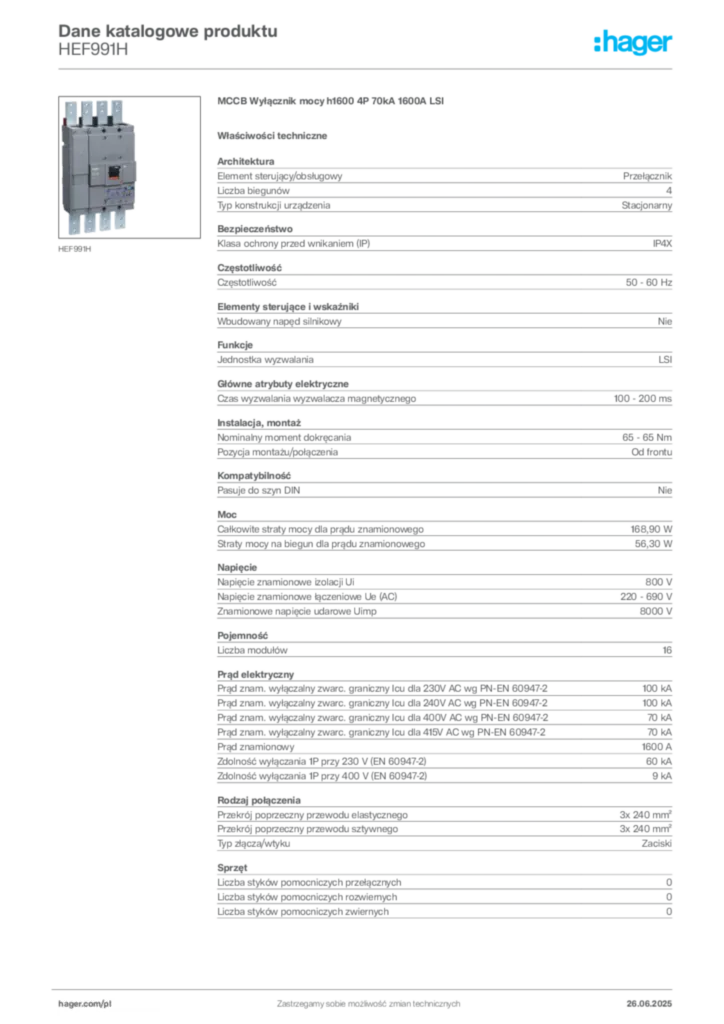 Zdjęcie Hager Karta katalogowa HEF991H | Hager Polska