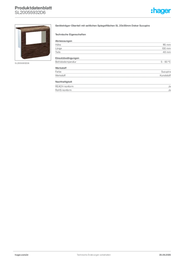 Bild Hager Produktdatenblatt SL20055932D6 | Hager Deutschland
