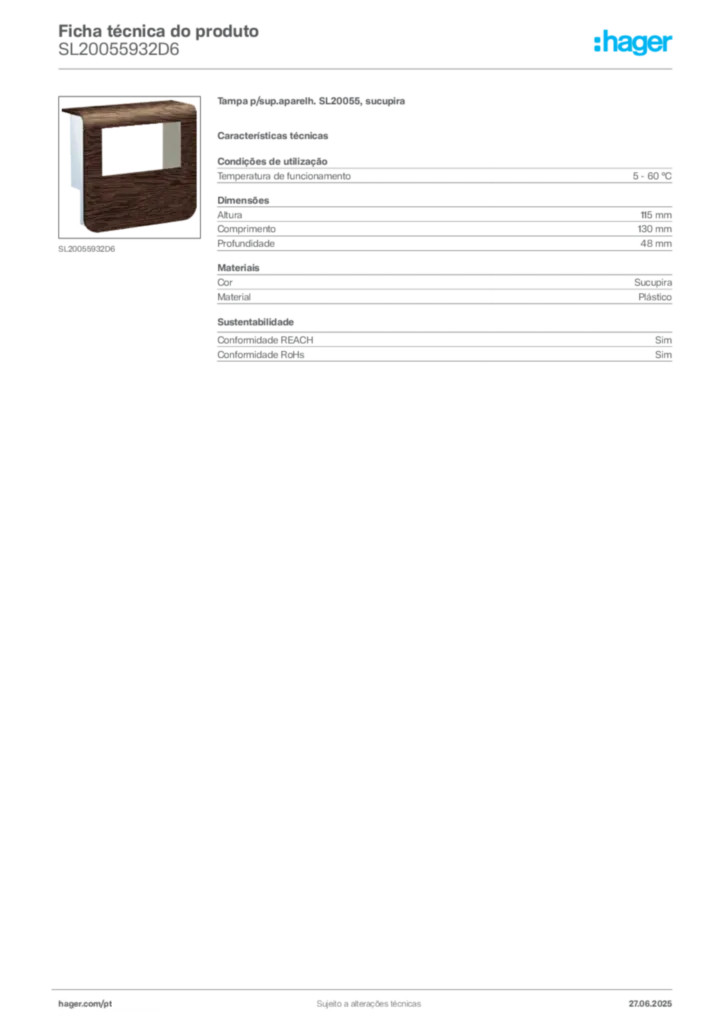 Imagem Hager Ficha técnica do produto SL20055932D6 | Hager Portugal