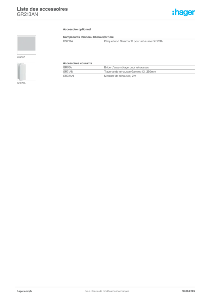 Image Hager Fiche technique du produit GR213AN | Hager France