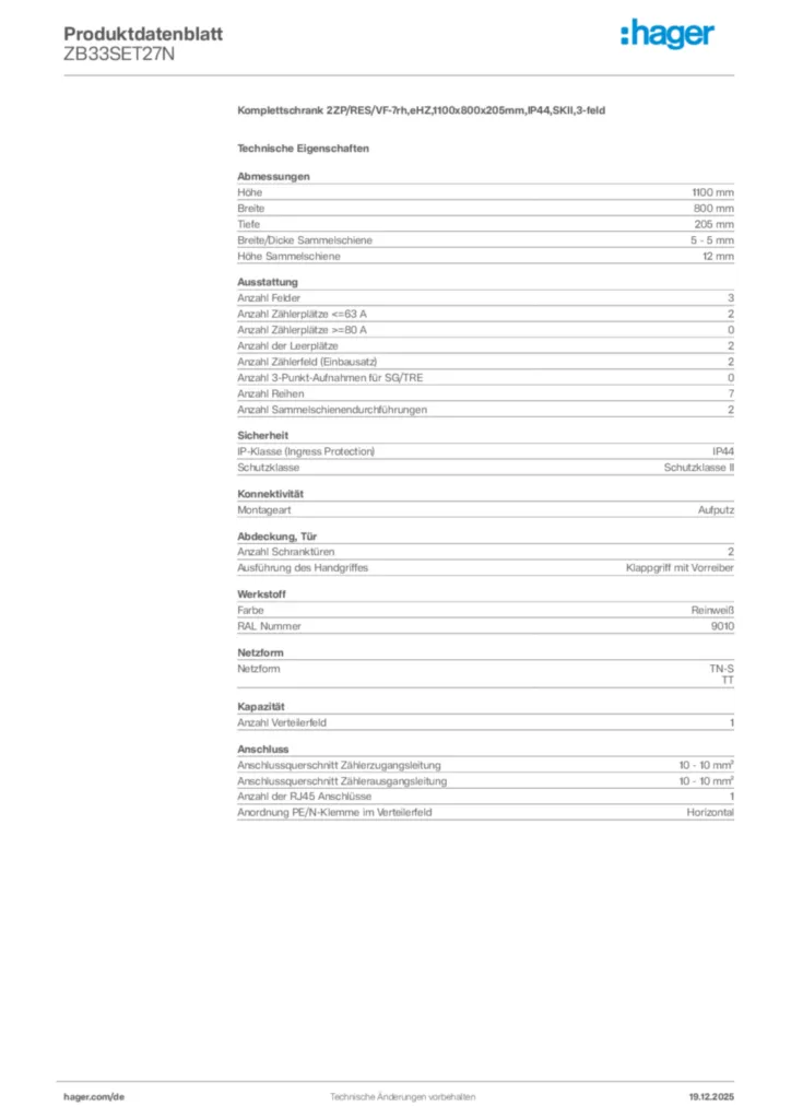 Bild Hager Produktdatenblatt ZB33SET27N | Hager Deutschland