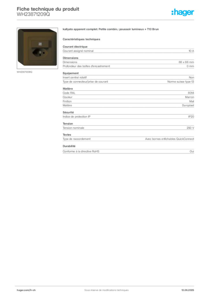 Image Hager Fiche technique du produit WH23871209Q | Hager Suisse