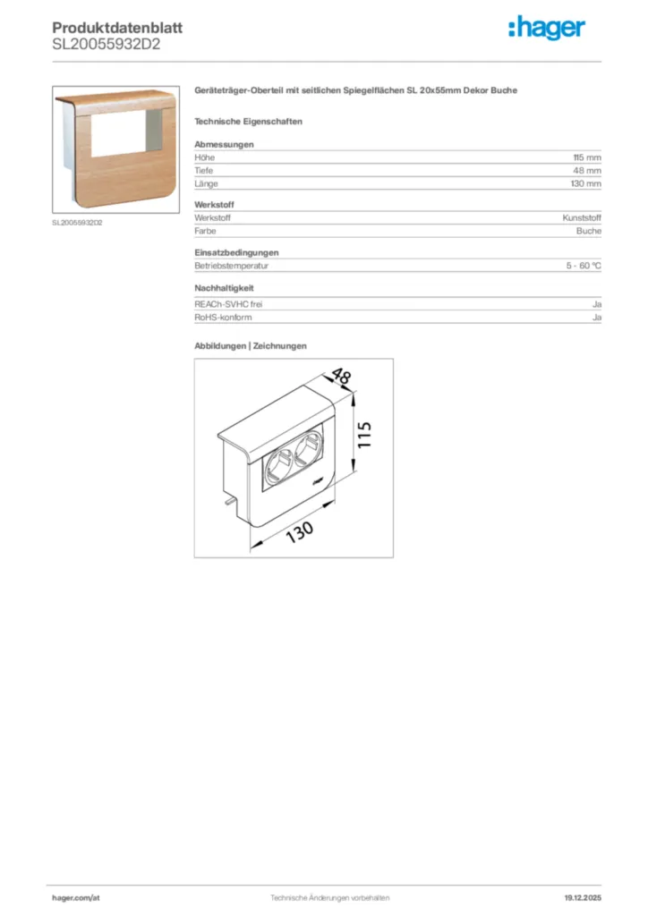 Bild Hager Produktdatenblatt SL20055932D2 | Hager Deutschland