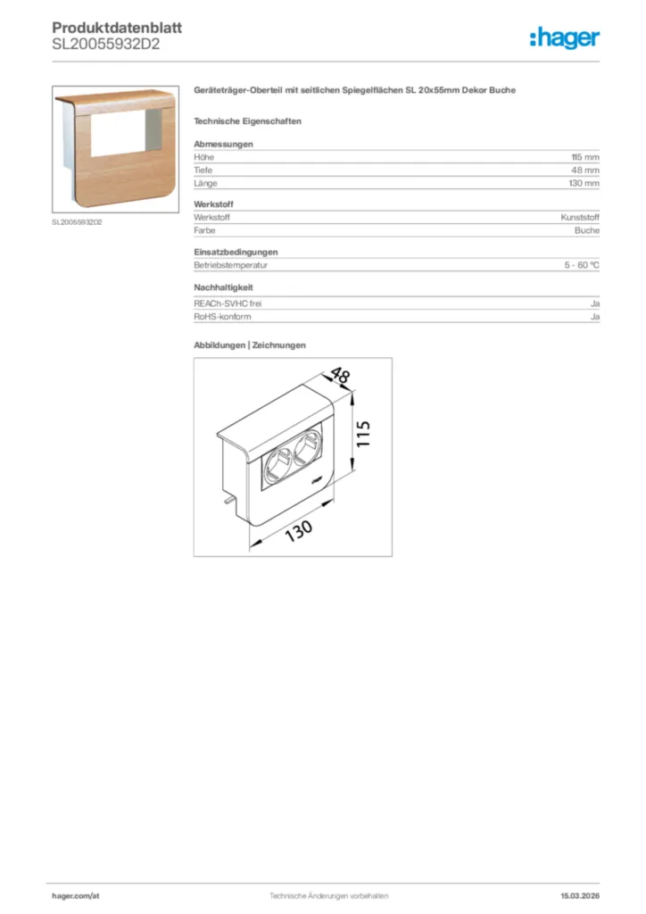 Bild Hager Produktdatenblatt SL20055932D2 | Hager Deutschland