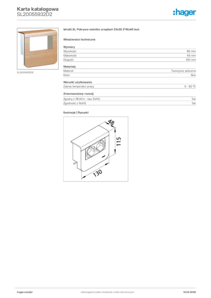 Zdjęcie Hager Karta katalogowa SL20055932D2 | Hager Polska
