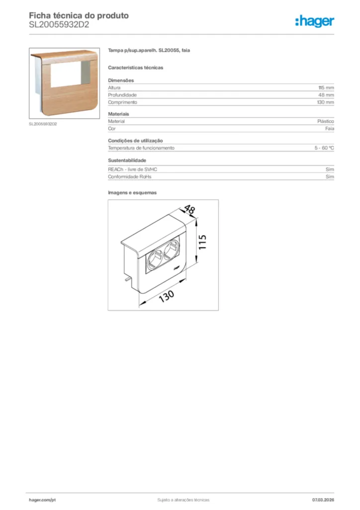 Imagem Hager Ficha técnica do produto SL20055932D2 | Hager Portugal