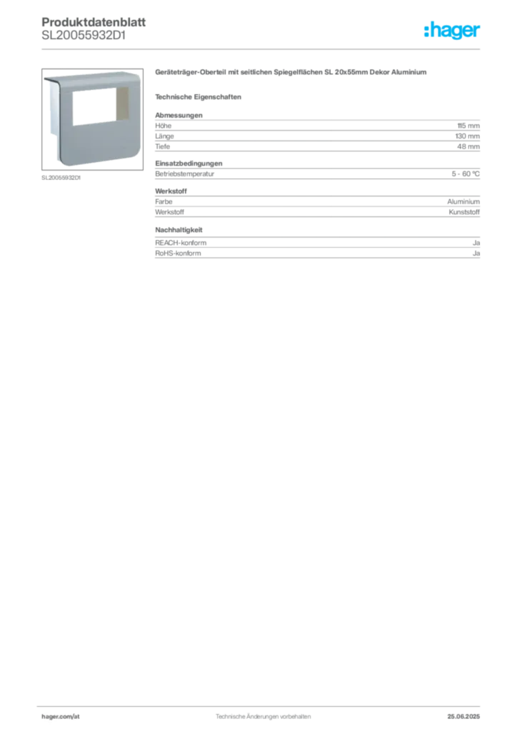 Bild Hager Produktdatenblatt SL20055932D1 | Hager Deutschland