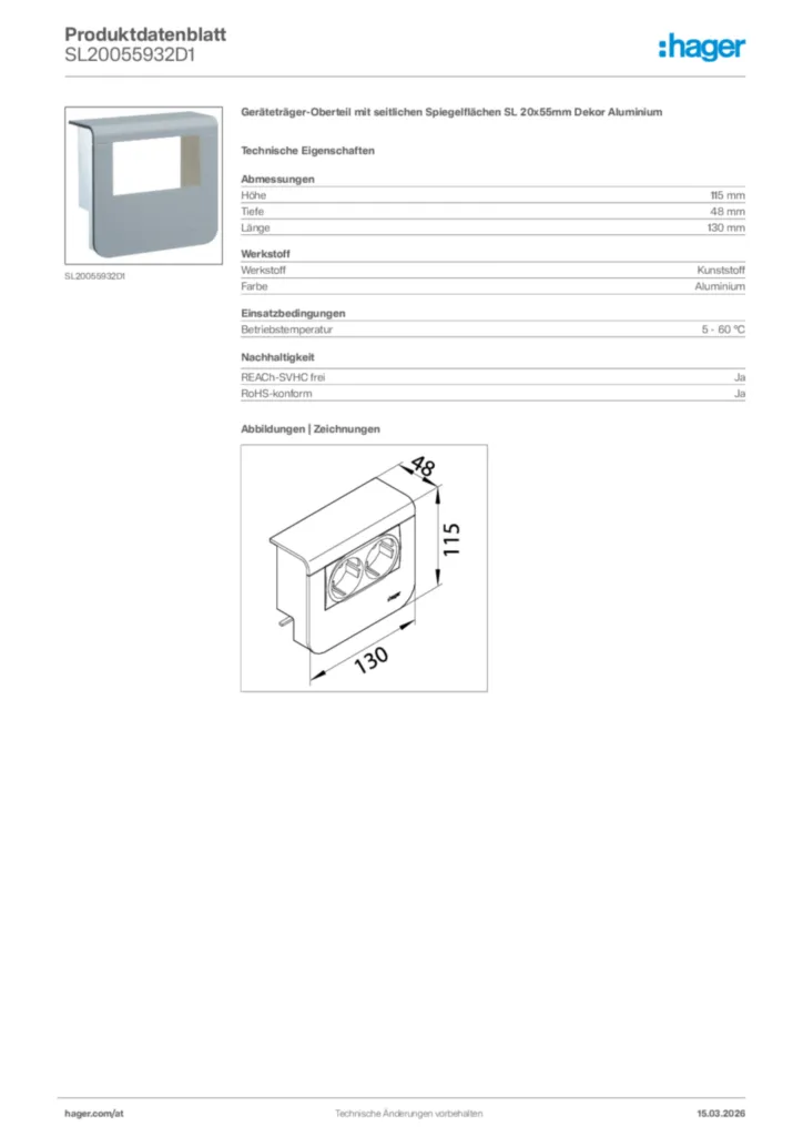 Bild Hager Produktdatenblatt SL20055932D1 | Hager Deutschland